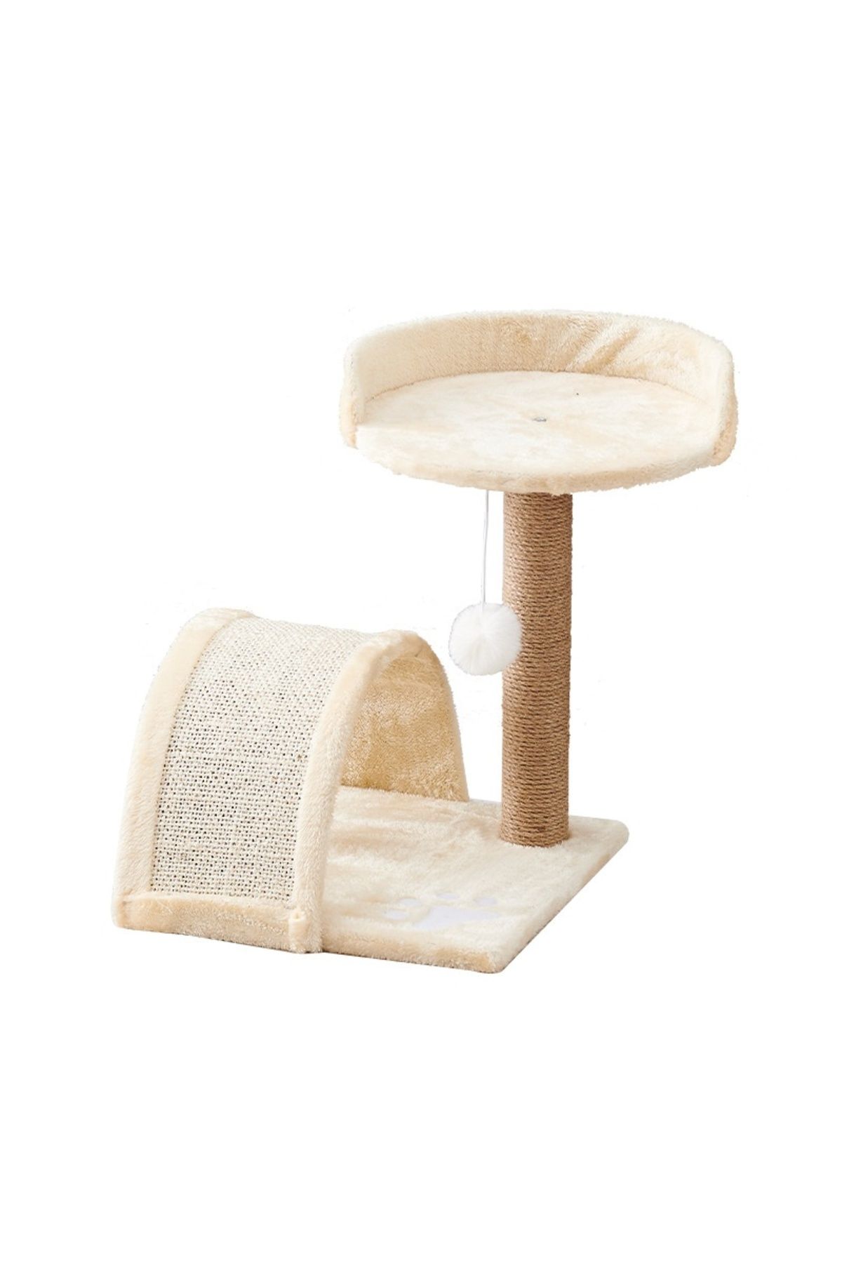 COOYA-Cat Scratching Post Tower,Cat Tree Tower with Hanging Ball Toy,Plush Platform and Scratch Ramp,Beige 5