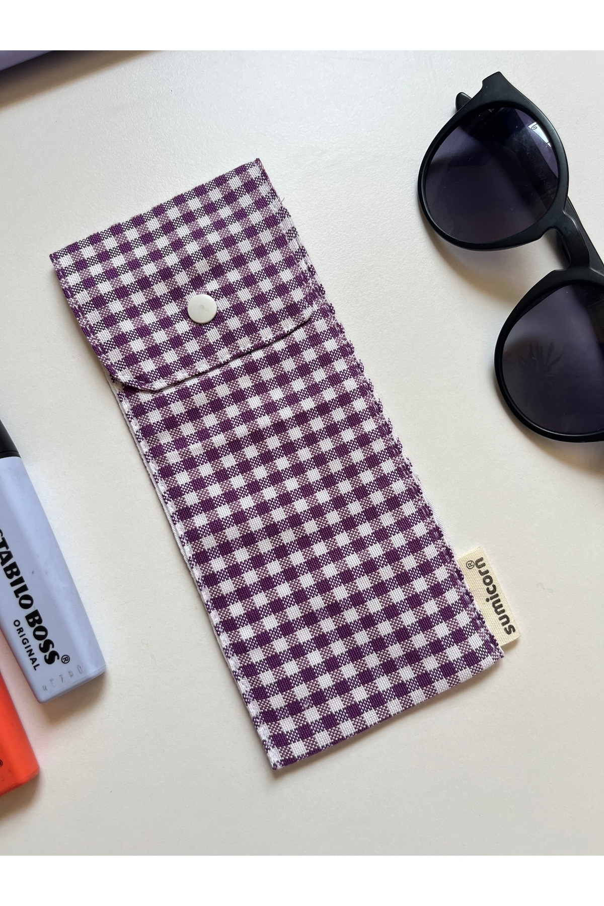 sumicorn Mor Pötikareli Yıkanabilir Keten Çıt Çıt Detaylı Bez Gözlük Kılıfı Gözlük Çantası Gözlük Kabı