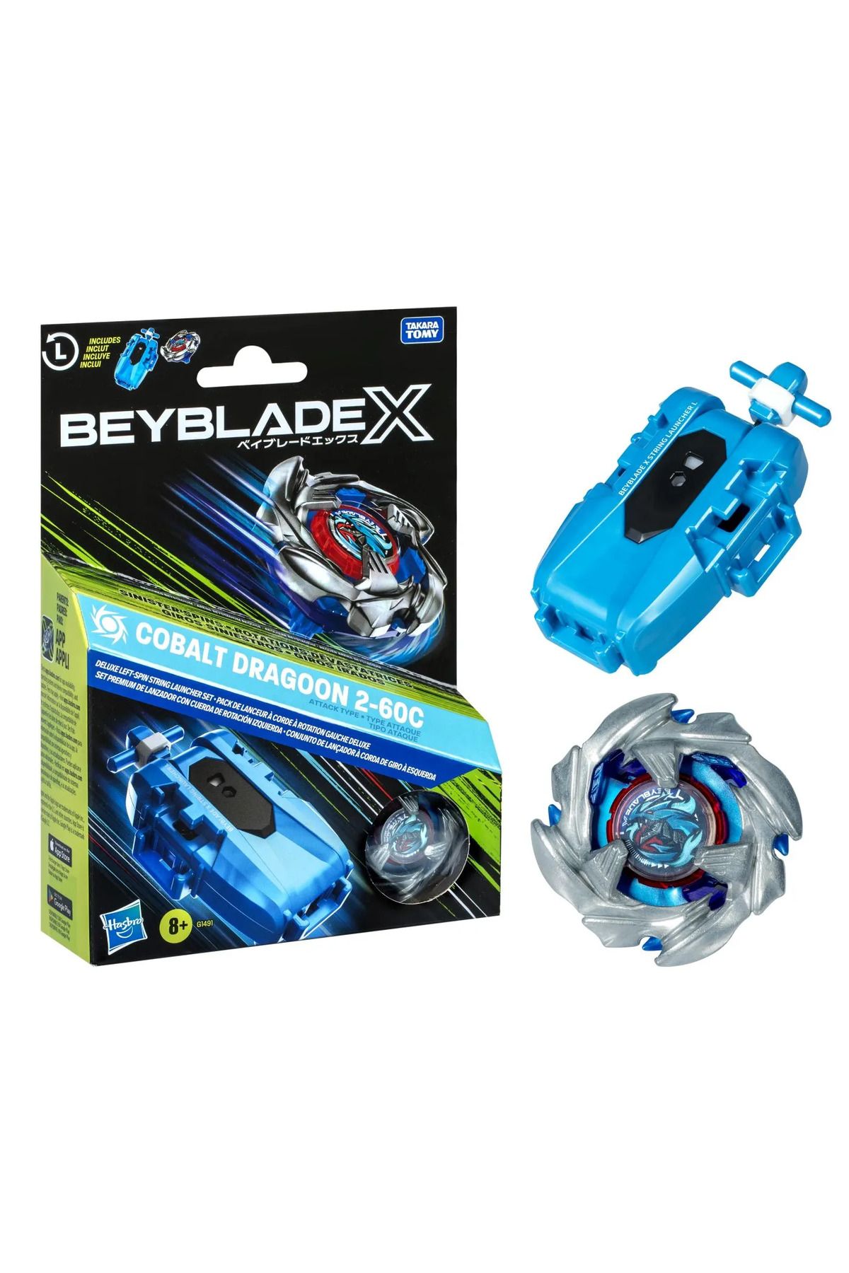 BEYBLADE-X LET IT RIP COBALT DRAGOON 2-60C LAUNCHER AND WHEEL SET 10