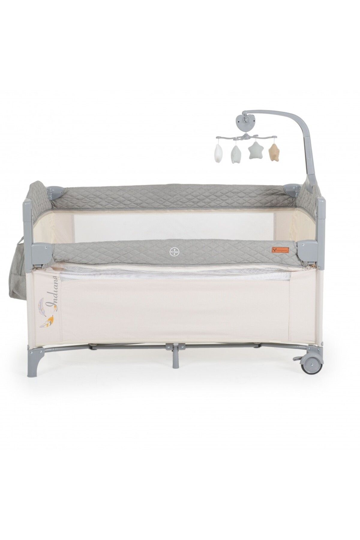 Cangaroo-Indiana Co Sleeper Folding Crib with Two Height Levels and Sliding Side, Grey/Beige 2