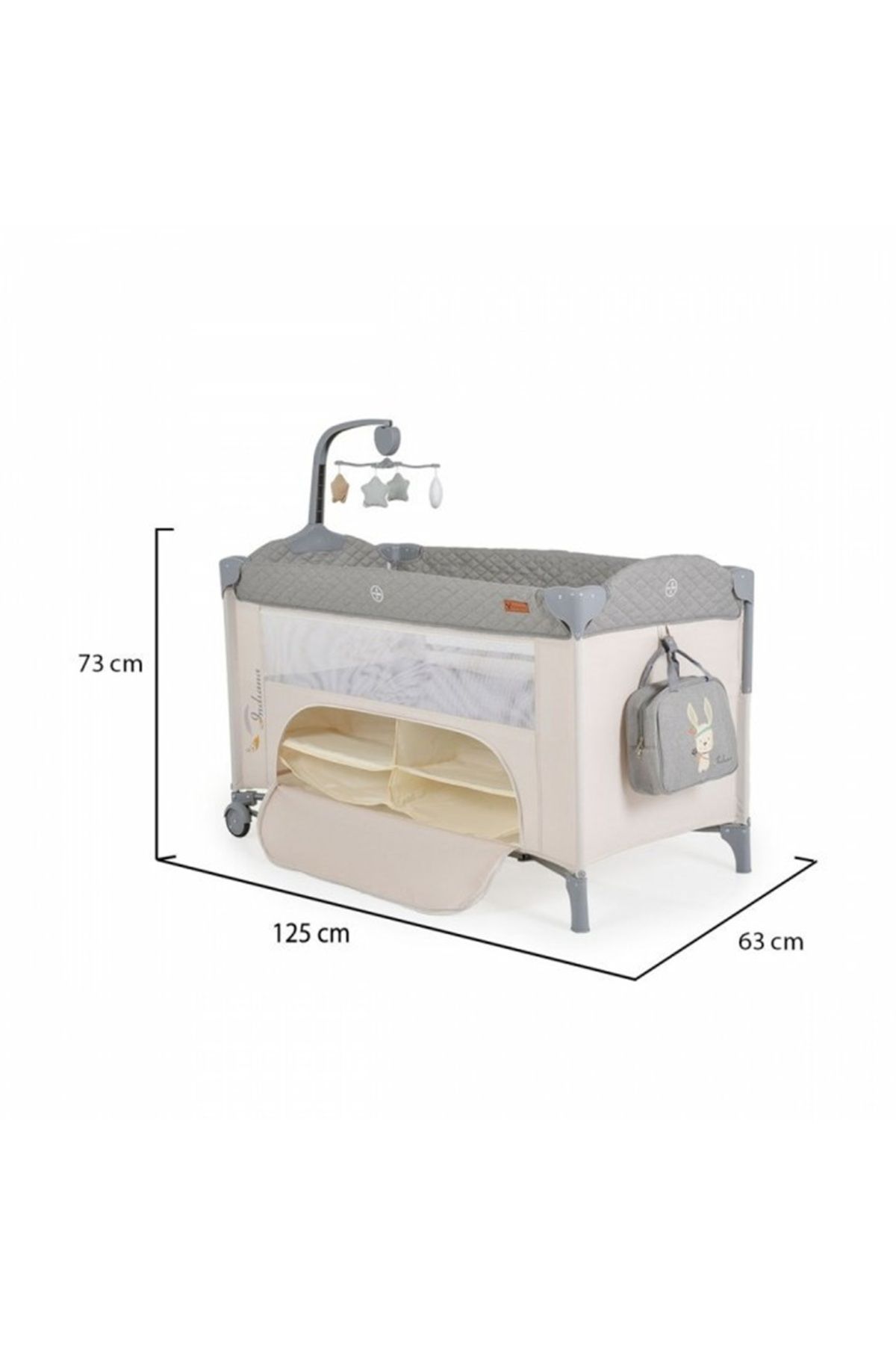 Cangaroo-Indiana Co Sleeper Folding Crib with Two Height Levels and Sliding Side, Grey/Beige 6