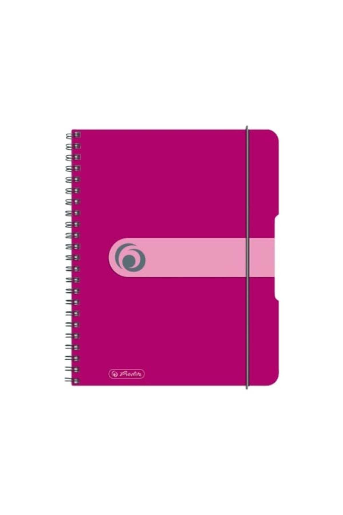 Herlitz-Caiet spiralat EOTG A5, culoare fuchsia, material PP, 80 de coli, format grilă, bandă elastică 1
