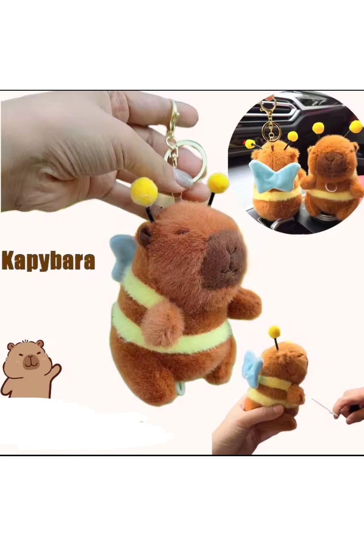 NB market-Bee Capybara Plush Toy. Capybara Flapping Wings Bag Ornament Keychain Model 12cm Capybara 4