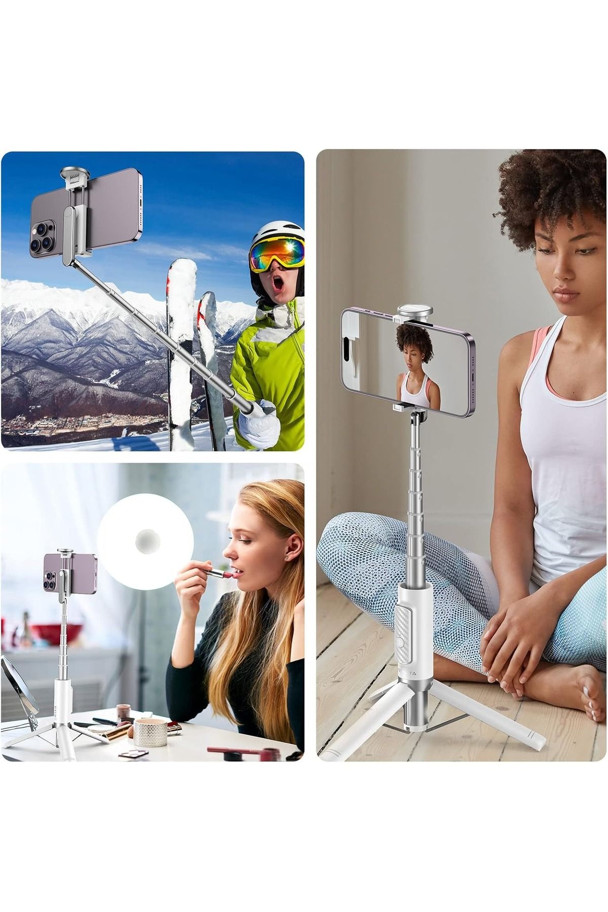 RaSteff-Selfie Stick Multifunctional RaSteff™, 30cm-150cm, Trepied, Bluetooth, Compatibil iOS/Android, Alb 7