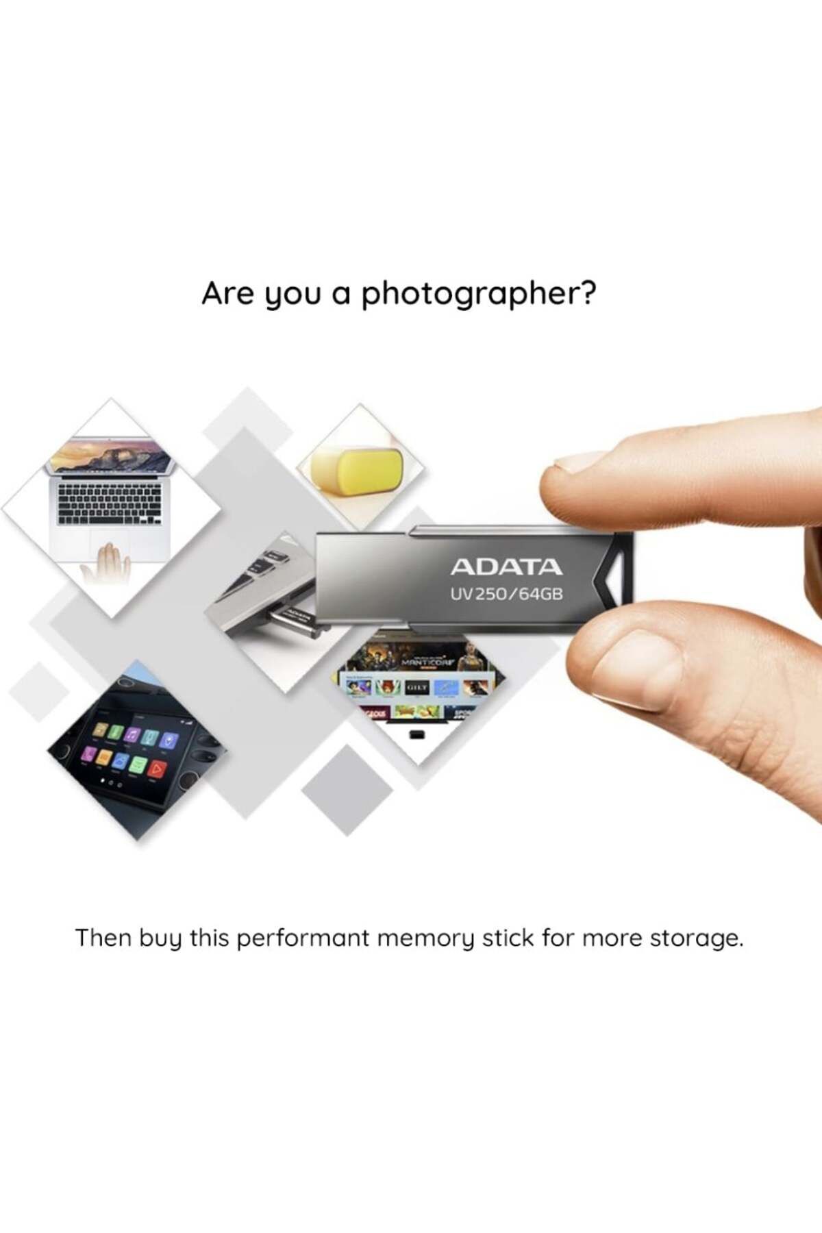 Adata-UV250 USB Stick, 64G, USB 2.0, Metallic Design, Grey 4