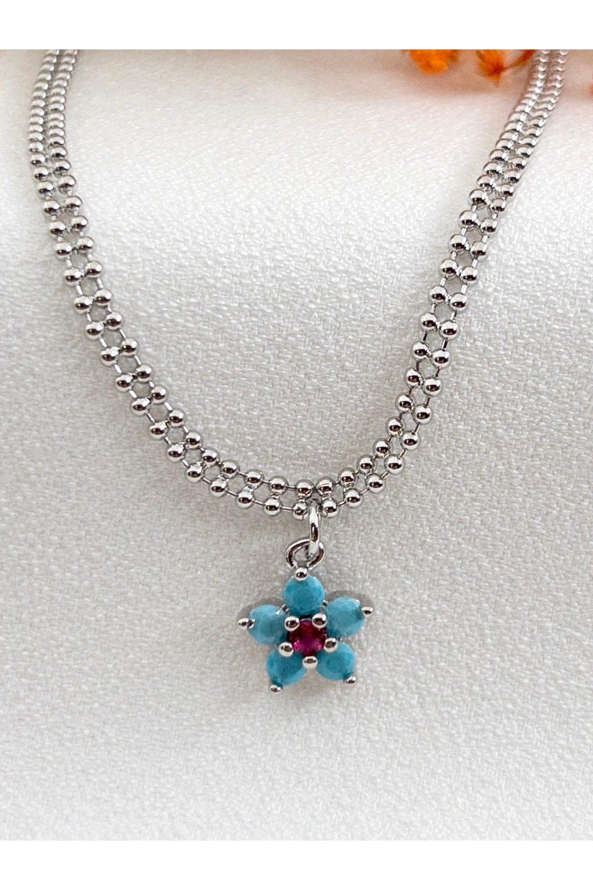 Siya Silver Özel Seri Dorika Zincirli Sallantılı Çiçek Model Çelik Halhal