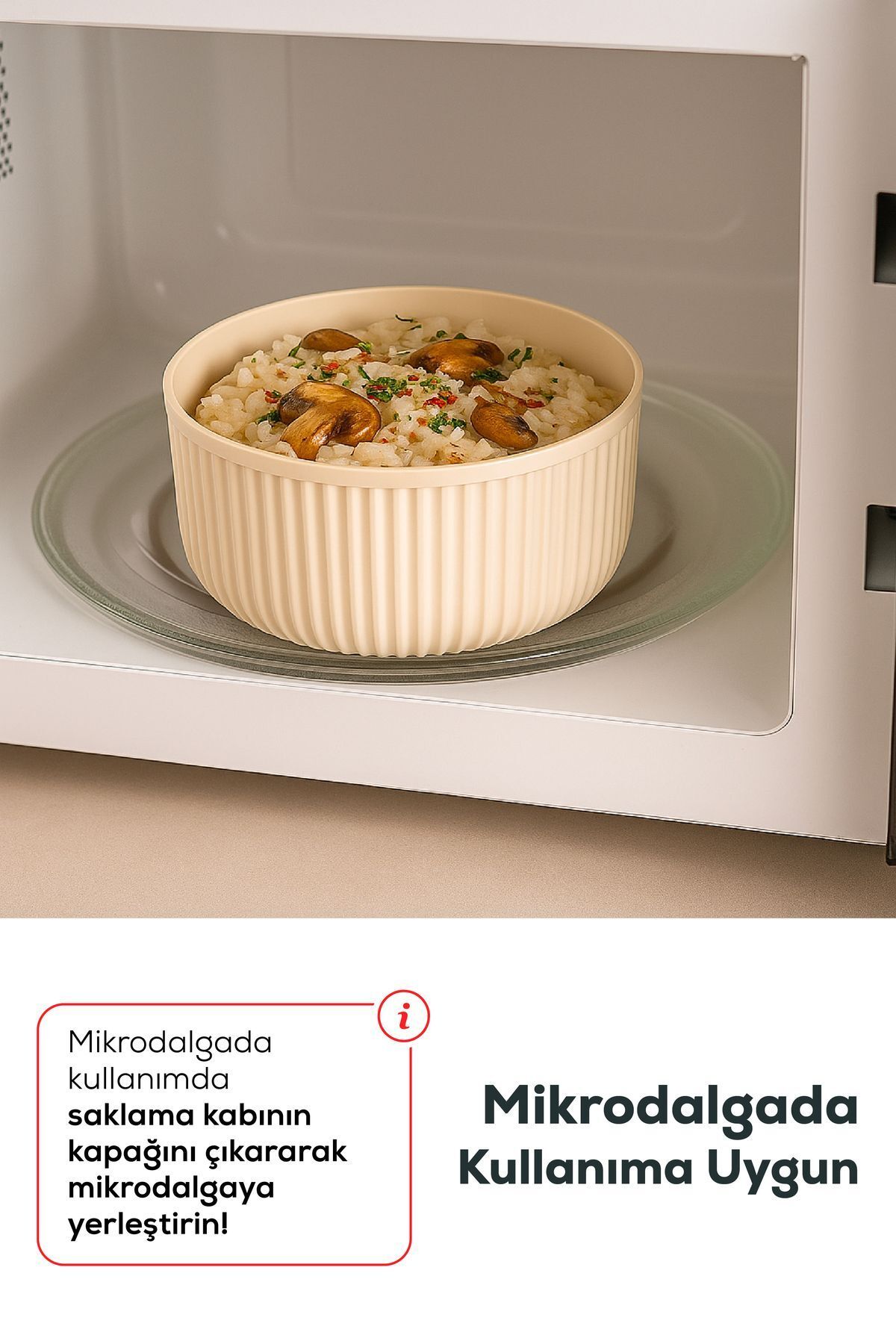 İLİVA-Set of 4 Round Storage Containers Striped Beige |   2.5L 1.5L 0.80L 0.45L |   Microwave and Freezer Compatible 4