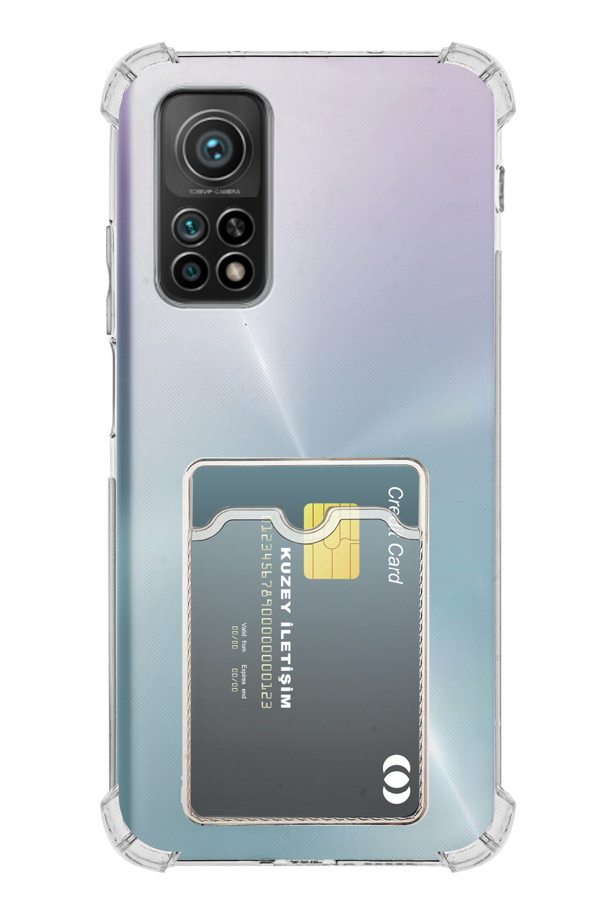 Xiaomi Mi 10T Kapak ile Uyumlu Kamera Korumalı Kartlıklı Darbe Emici Özellikli Şeffaf Silikon Kılıf