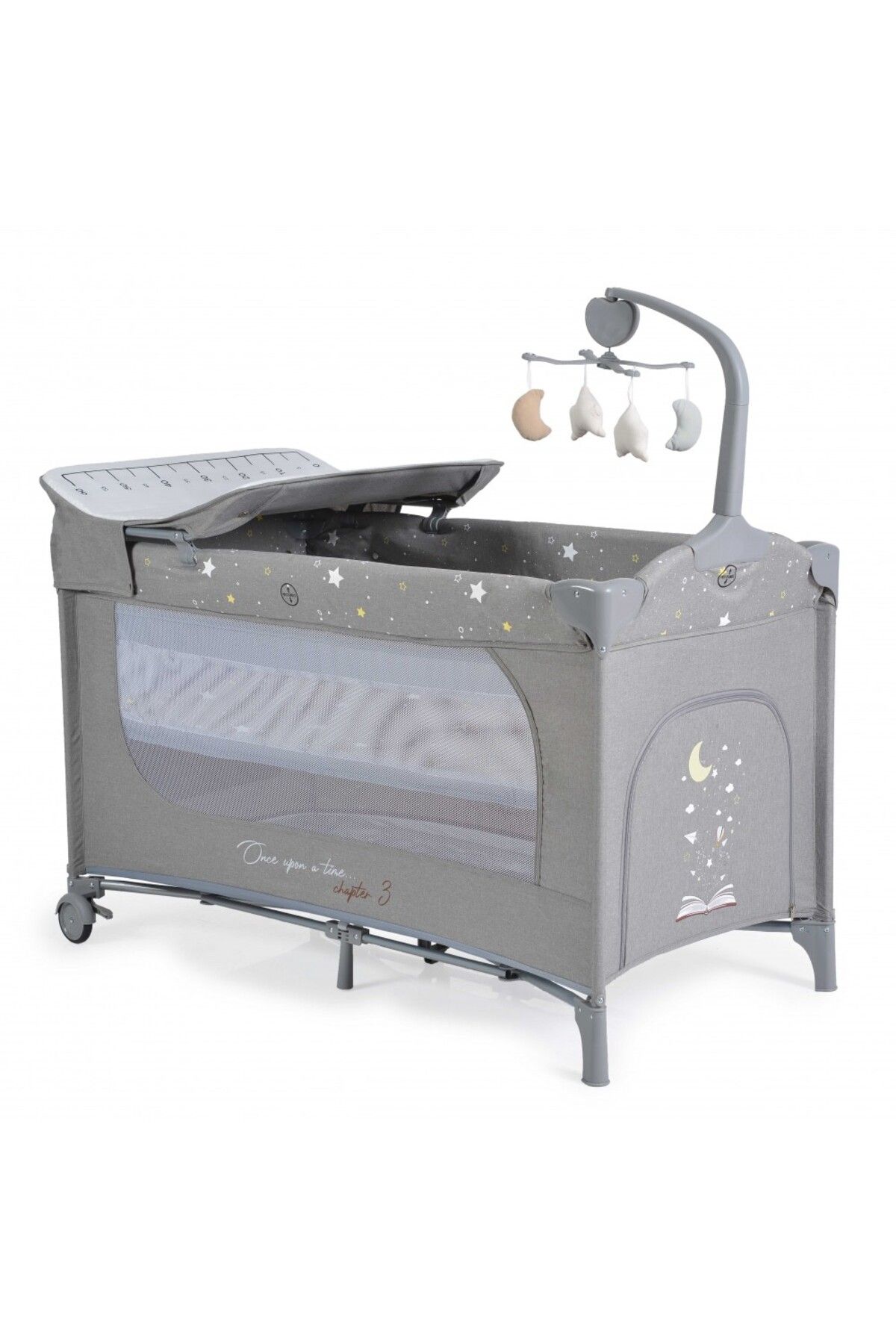 Cangaroo-Folding crib with 2 levels, changing table and carousel Once upon a time L3 Grey 1
