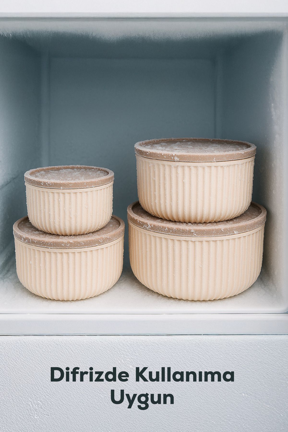 İLİVA-Set of 4 Round Storage Containers Striped Beige |   2.5L 1.5L 0.80L 0.45L |   Microwave and Freezer Compatible 5