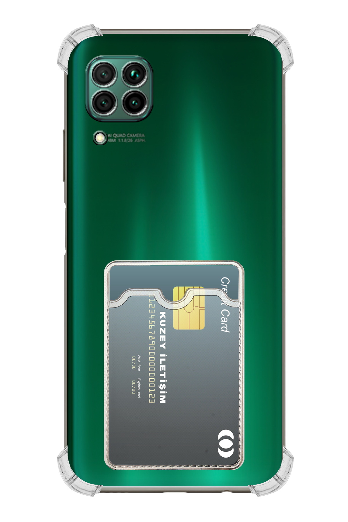 Huawei P40 Lite Kapak ile Uyumlu Kartlıklı Darbe Emici Özellikli Şeffaf Silikon Kılıf