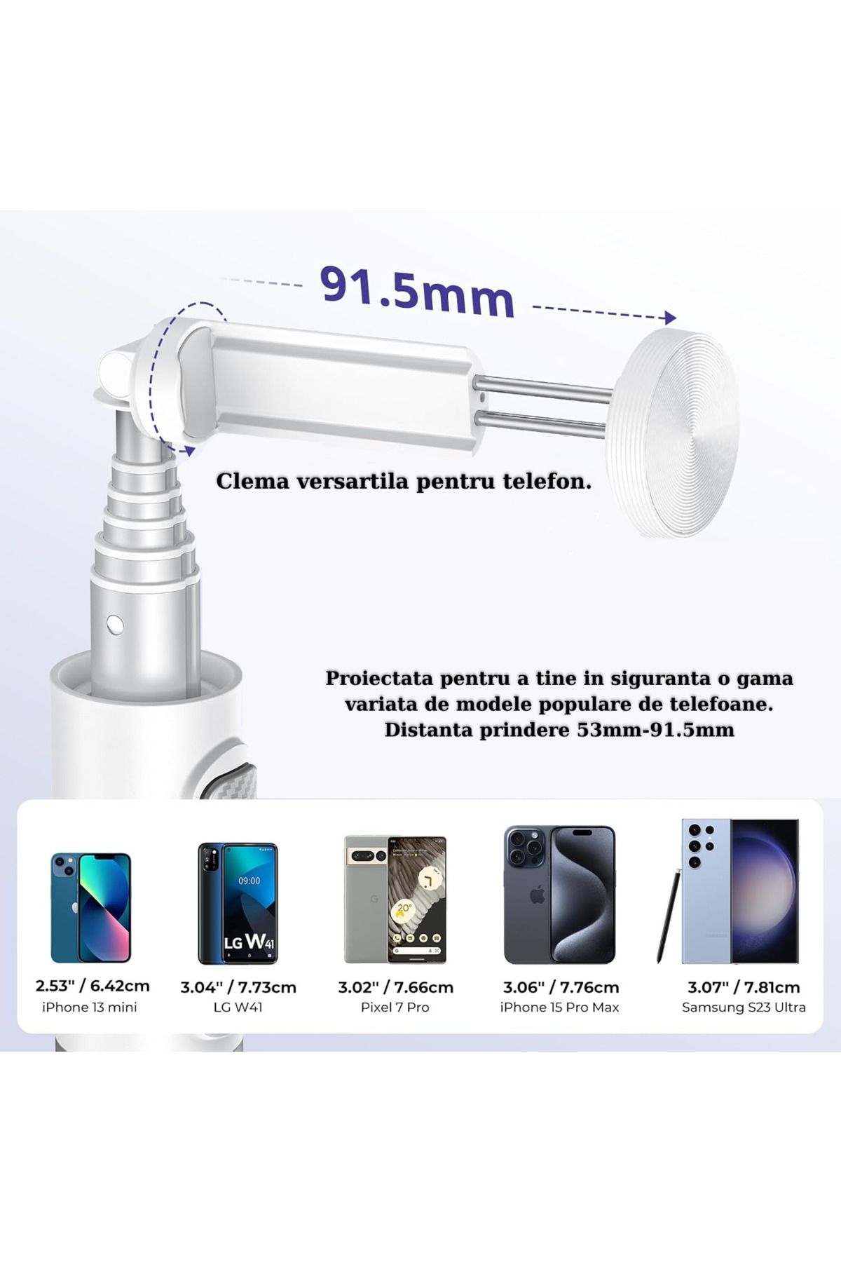RaSteff-Selfie Stick Multifunctional RaSteff™, 30cm-150cm, Trepied, Bluetooth, Compatibil iOS/Android, Alb 6