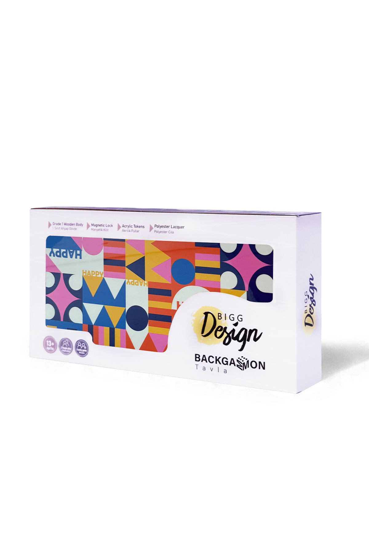 Biggdesign-Happy Backgammon، أرضية مضادة للخدش، علبة MDF مغناطيسية، طبقة مطلية مصقولة 5