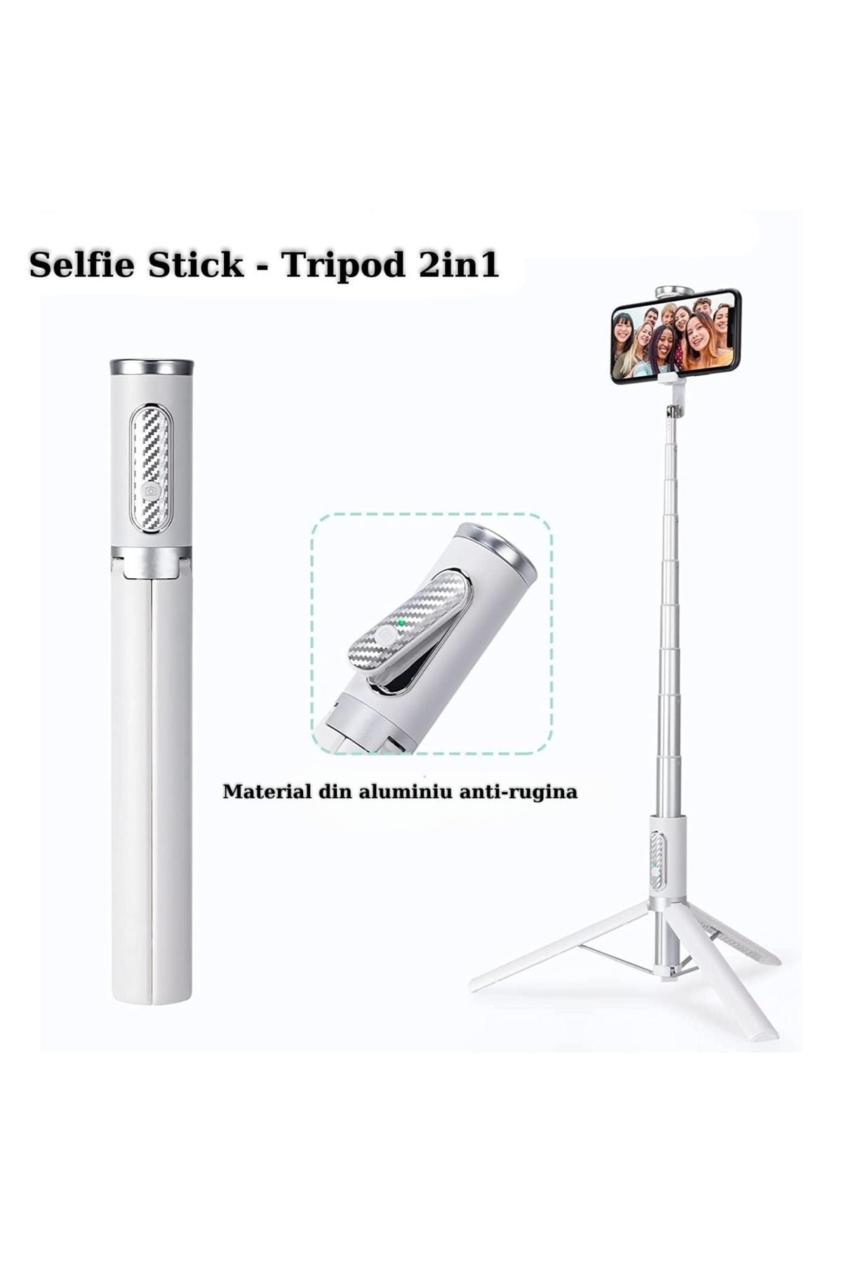 RaSteff-Selfie Stick Multifunctional RaSteff™, 30cm-150cm, Trepied, Bluetooth, Compatibil iOS/Android, Alb 5