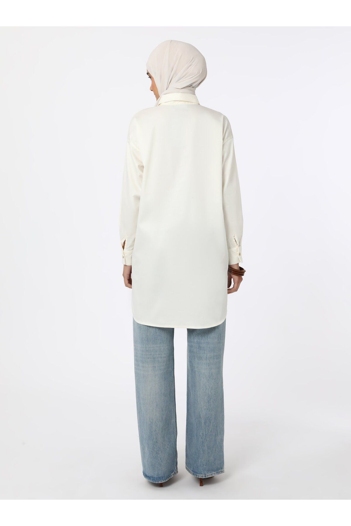 Refka-Button Detailed Poplin Tunic - Ecru - 7