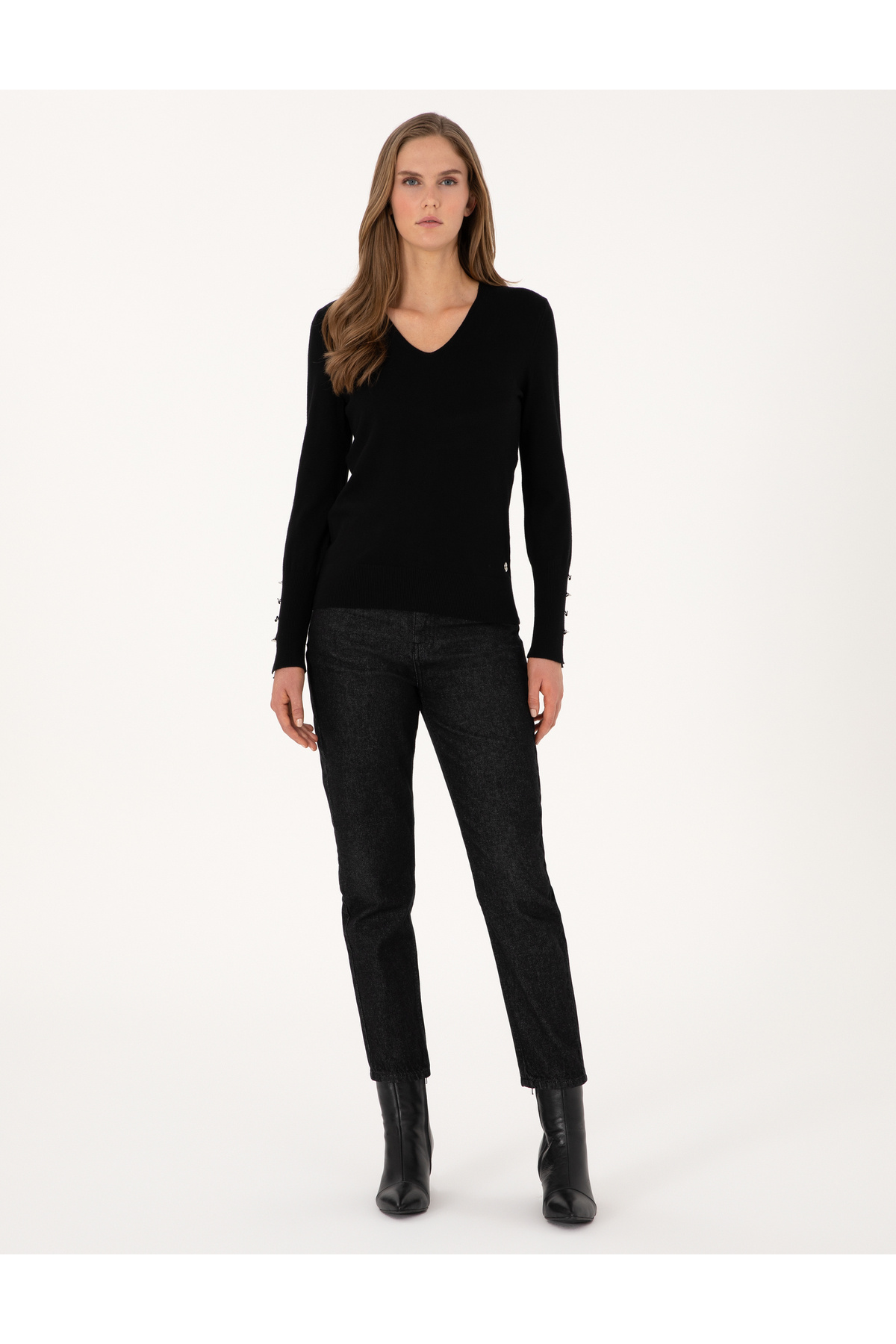 Pierre Cardin  Siyah Slim Fit V Yaka Basic Kazak 50310915-VR046 - Görsel 4