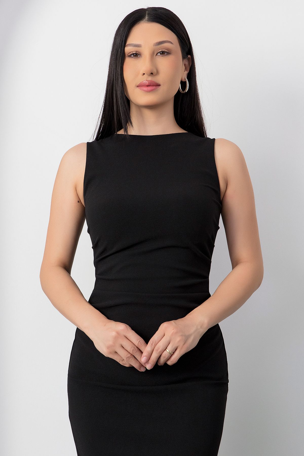 PULLIMM-Rochie fără mâneci cu decolteu și talie adunată DKS1216 2