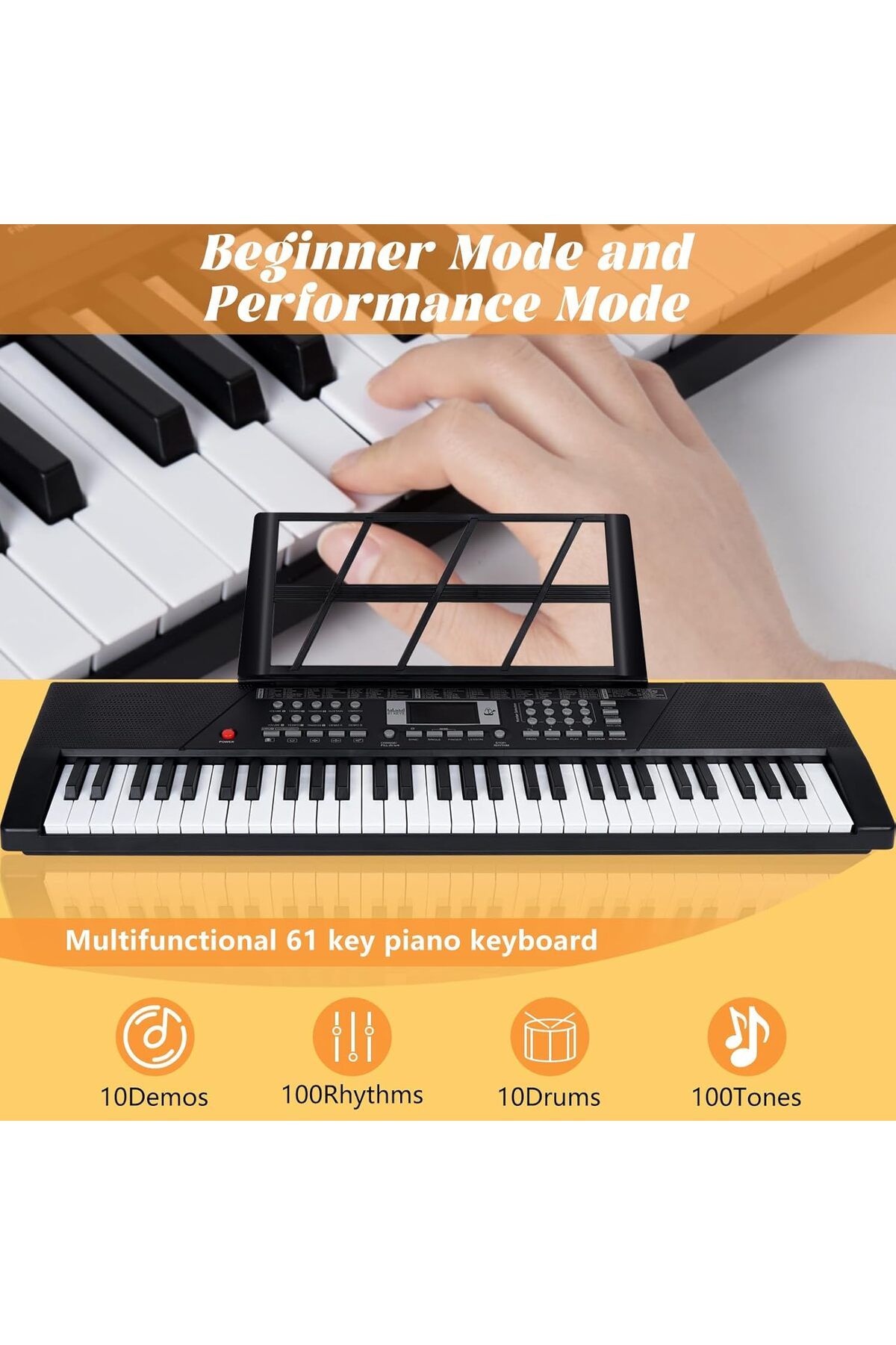 N2Y-Digital Electric Piano Keyboard with 61 Keys, Built-in Microphone, Speaker, Piano Note Stickers, Mus 5