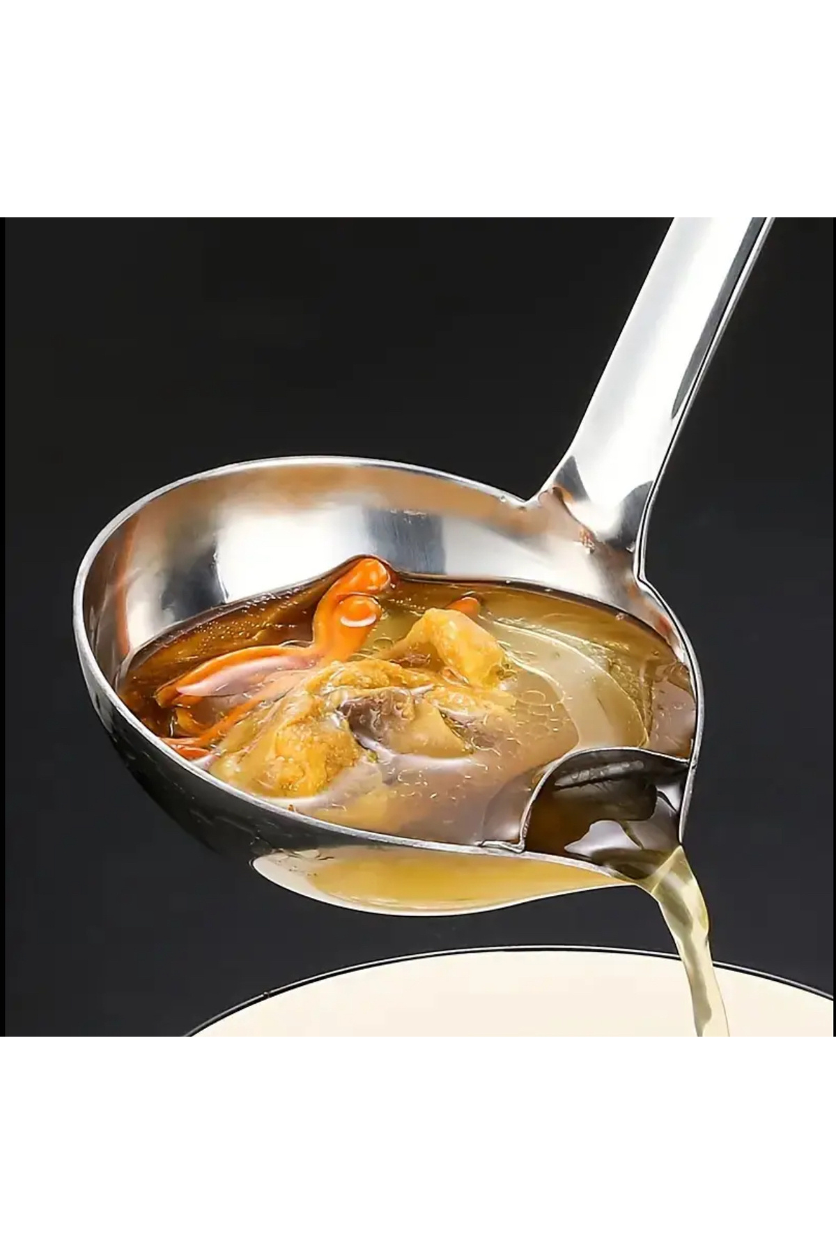 Home Paslanmaz Çelik Yağ Ayırıcı Kepçe | Uzun Saplı, Parlak Yüzeyli, Çorba ve Et Suyu İçin