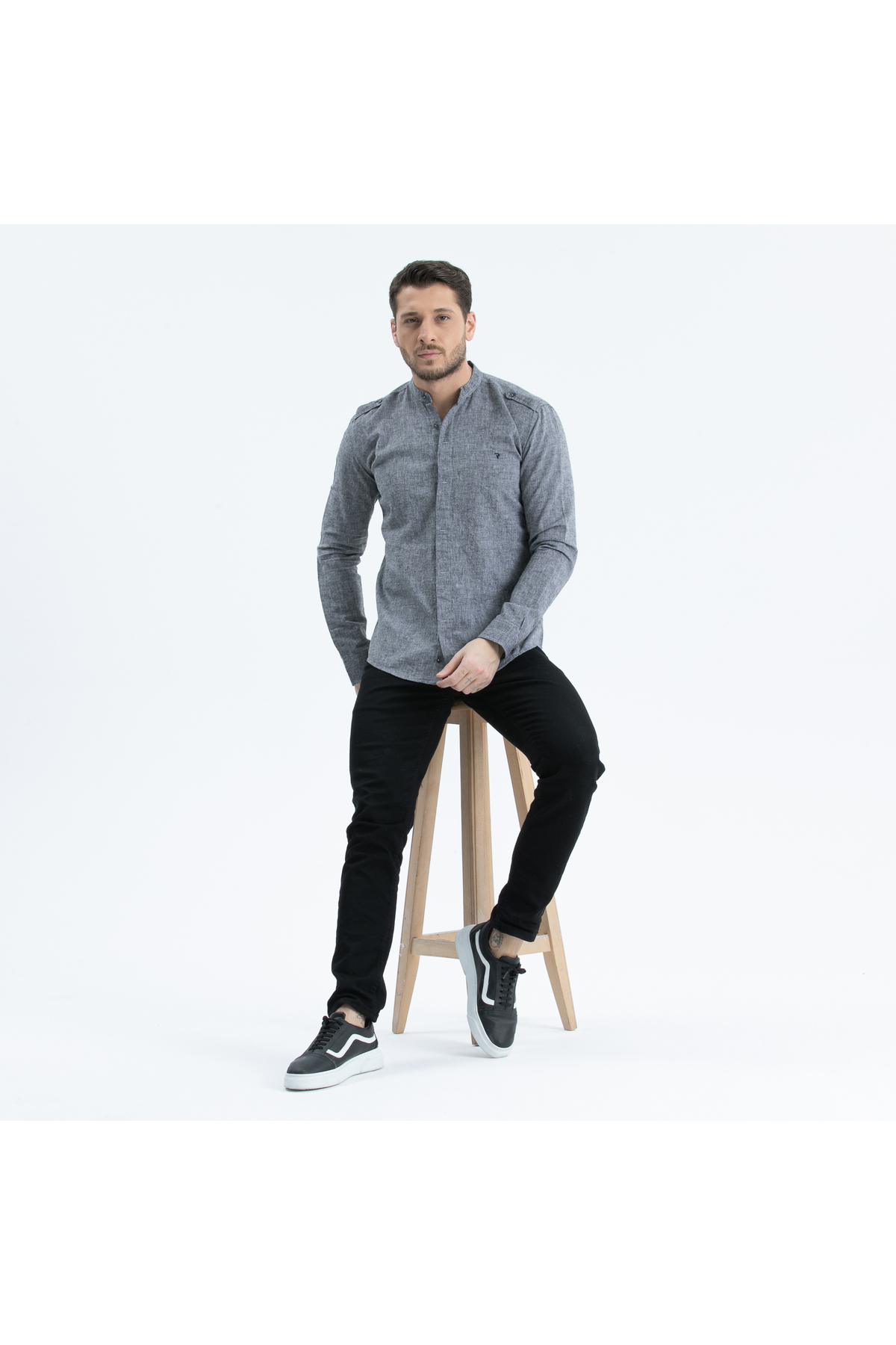 Klothy  Erkek Hakim Yaka Keten Gömlek 2514 - Görsel 3