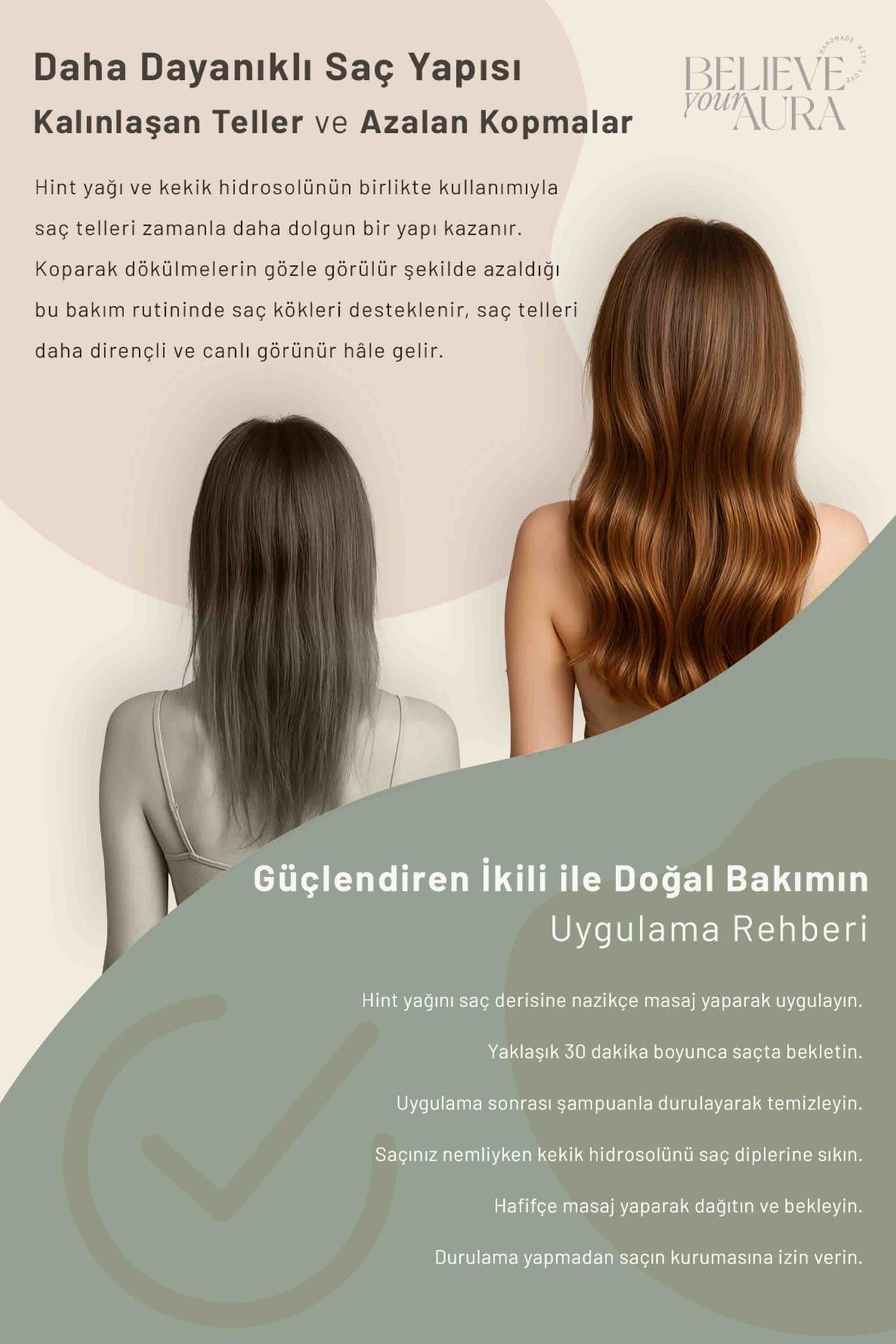 Hint Yağı ve Kekik Hidrosolü - Saf ve Doğal Arındırıcı Besleyici Güçlendirici Saç ve Cilt Bakım Seti — SACHNTKEK-2 — تصویر 4 از 5