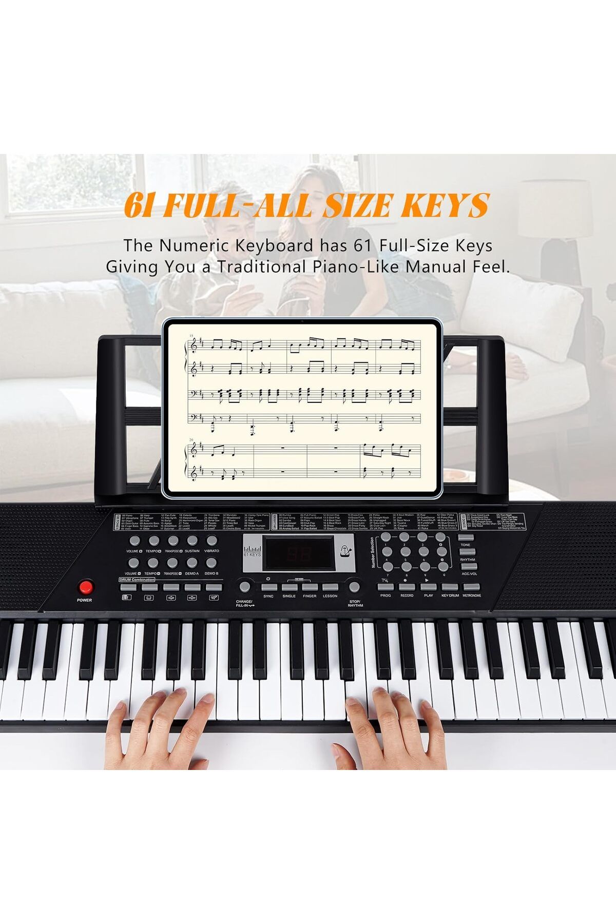 N2Y-Digital Electric Piano Keyboard with 61 Keys, Built-in Microphone, Speaker, Piano Note Stickers, Mus 3