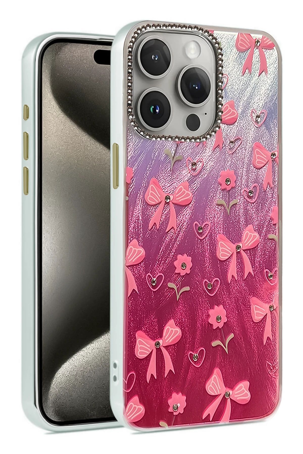 m.tk moveteck-iPhone 16 Pro Max Case Camera Frame Stone Back Hologram 3D Pattern Color Reflection Figure Cover 2