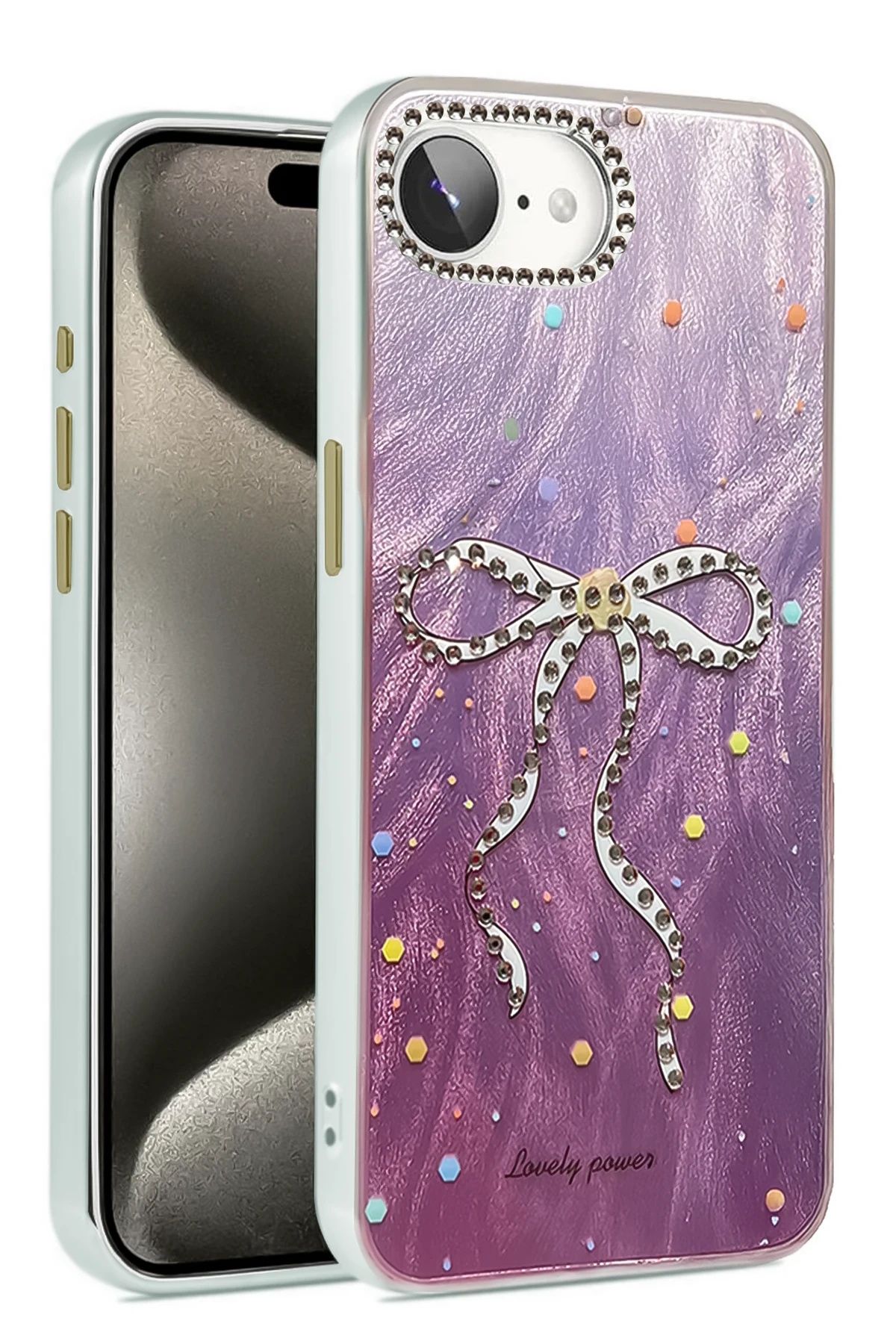 m.tk moveteck-iPhone 7 8 Plus Case Camera Frame with Stone Back Hologram 3D Pattern Color Reflection Figure Cover 2