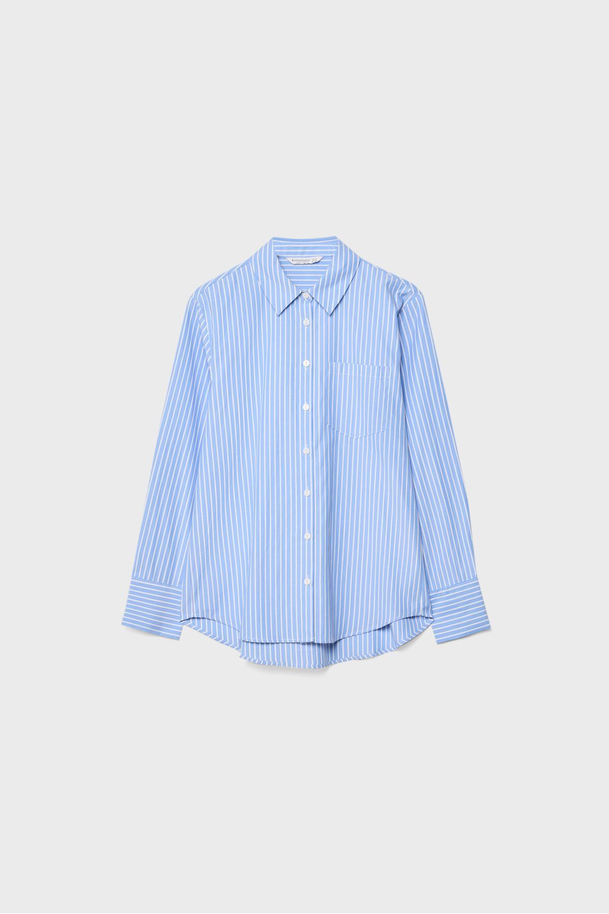 Stradivarius  Basic çizgili poplin cepli gömlek - Görsel 5