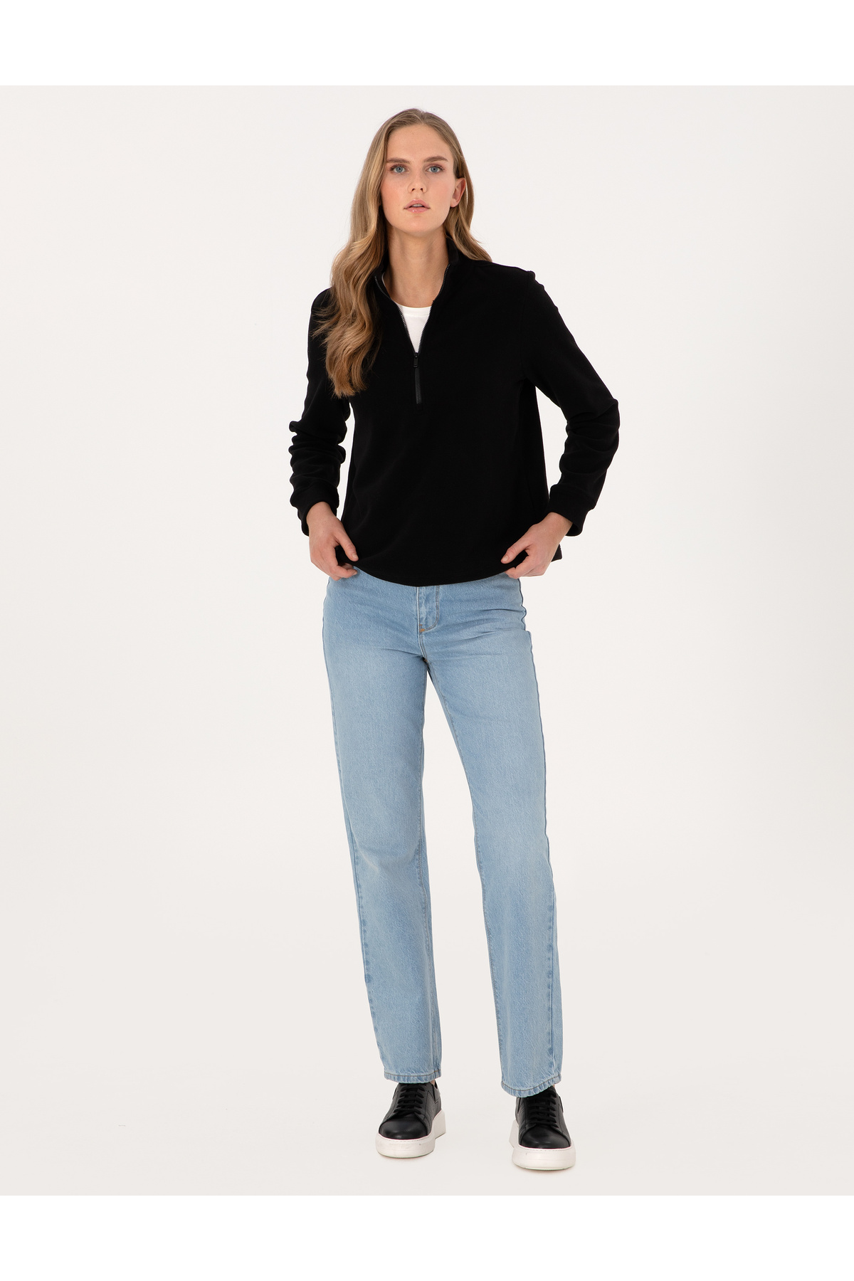 Pierre Cardin  Siyah Comfort Fit Fermuarlı Polar Sweatshirt 50316333-VR046 - Görsel 4