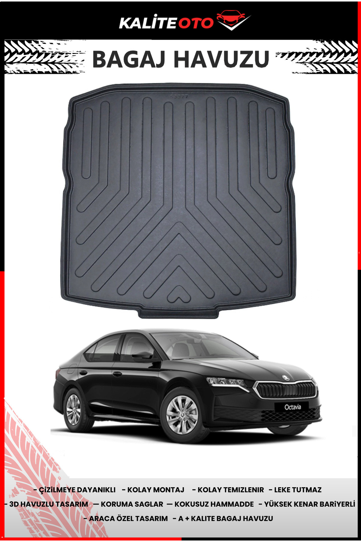 ko kaliteoto Skoda Octavia 2025 Model Arası 4D Araca Özel Bagaj Havuzu Paspası