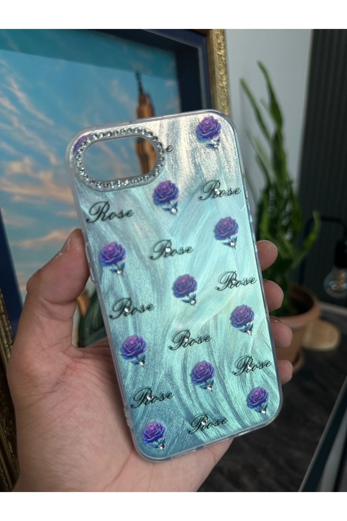 m.tk moveteck-iPhone 16E Case Camera Frame Stone Back Hologram 3D Pattern Color Reflection Figure Cover 4