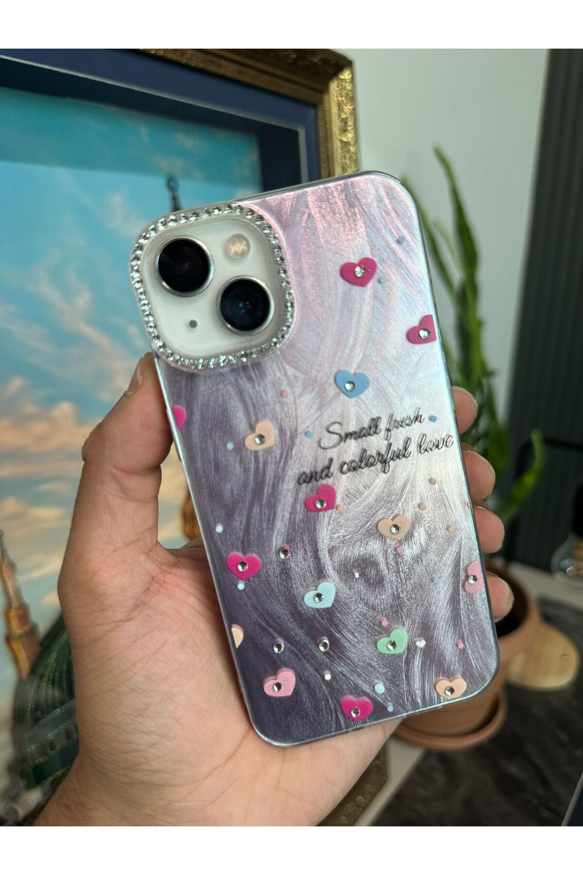 m.tk moveteck-iPhone 13 - 14 Case Camera Frame Stone Back Hologram 3D Pattern Color Reflection Figure Cover 5