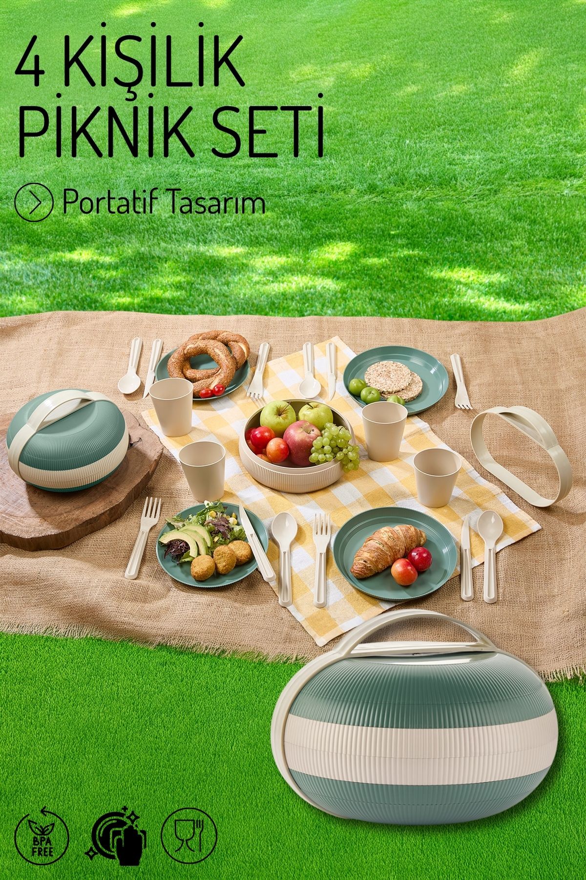 Nandy Home-Round, 4-Person Multi-Purpose Portable Picnic Set, Portable Design 1