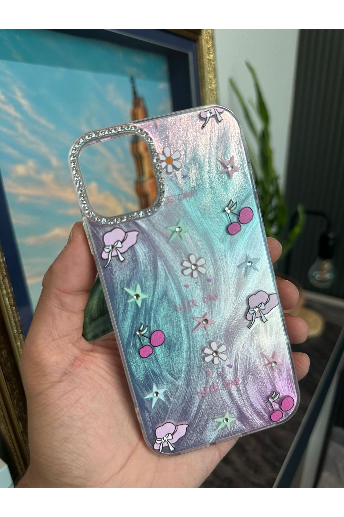 m.tk moveteck-iPhone 11 Case Camera Frame Stone Back Hologram 3D Pattern Color Reflection Figure Cover 1