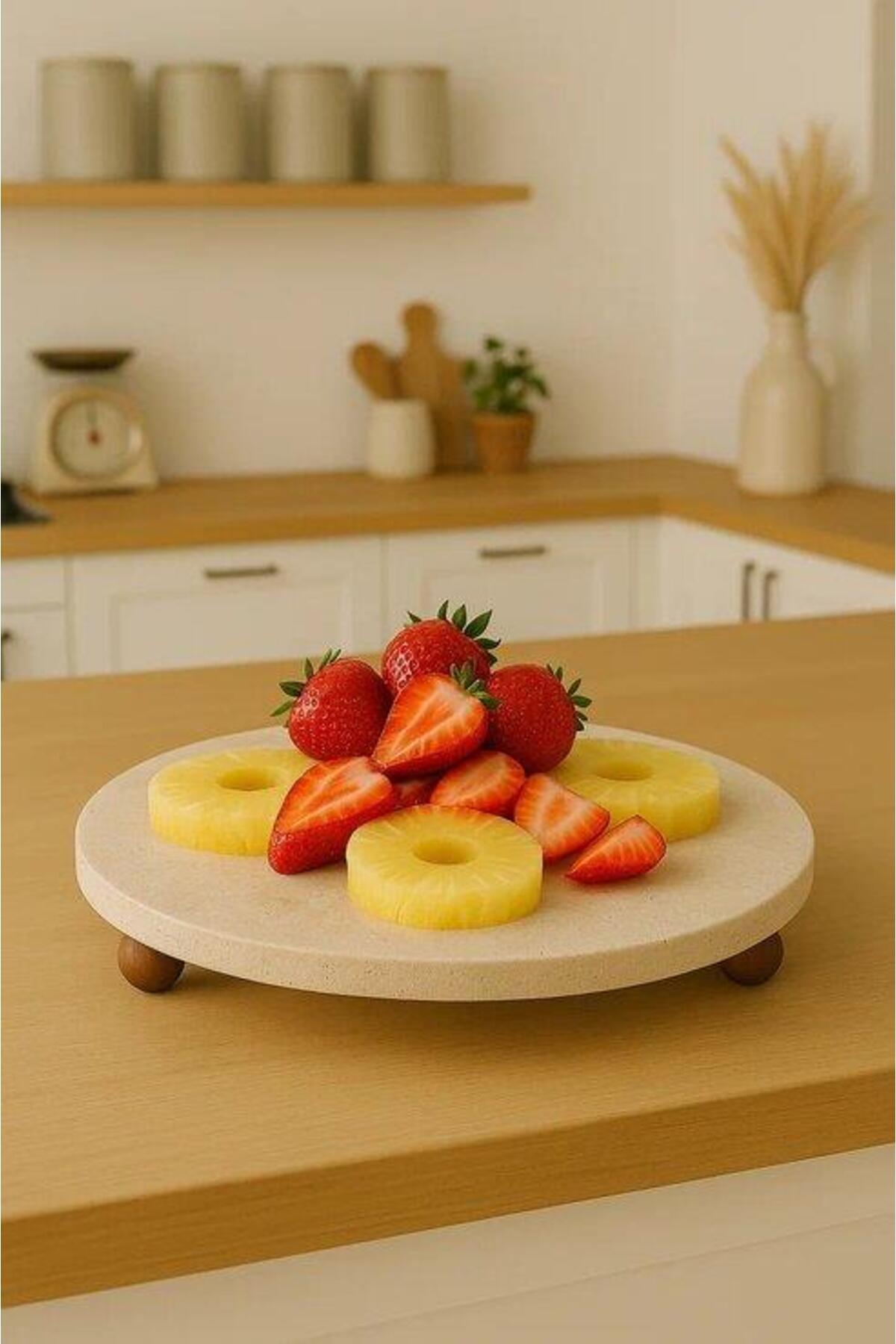 Akayev Traverten 30 Cm Ahşap Boncuk Ayaklı Sunumluk