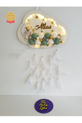 BL Baby Lüks Bubble Ledli Bulut Bebek Kapı Süsü Krem Zemin Yeşil Top