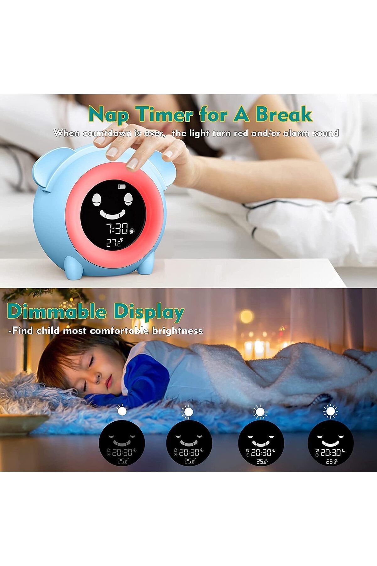 AZA TECH-Ceas digital pentru camera copiilor, alarma, termometru, lumina veghe, display Lcd 7