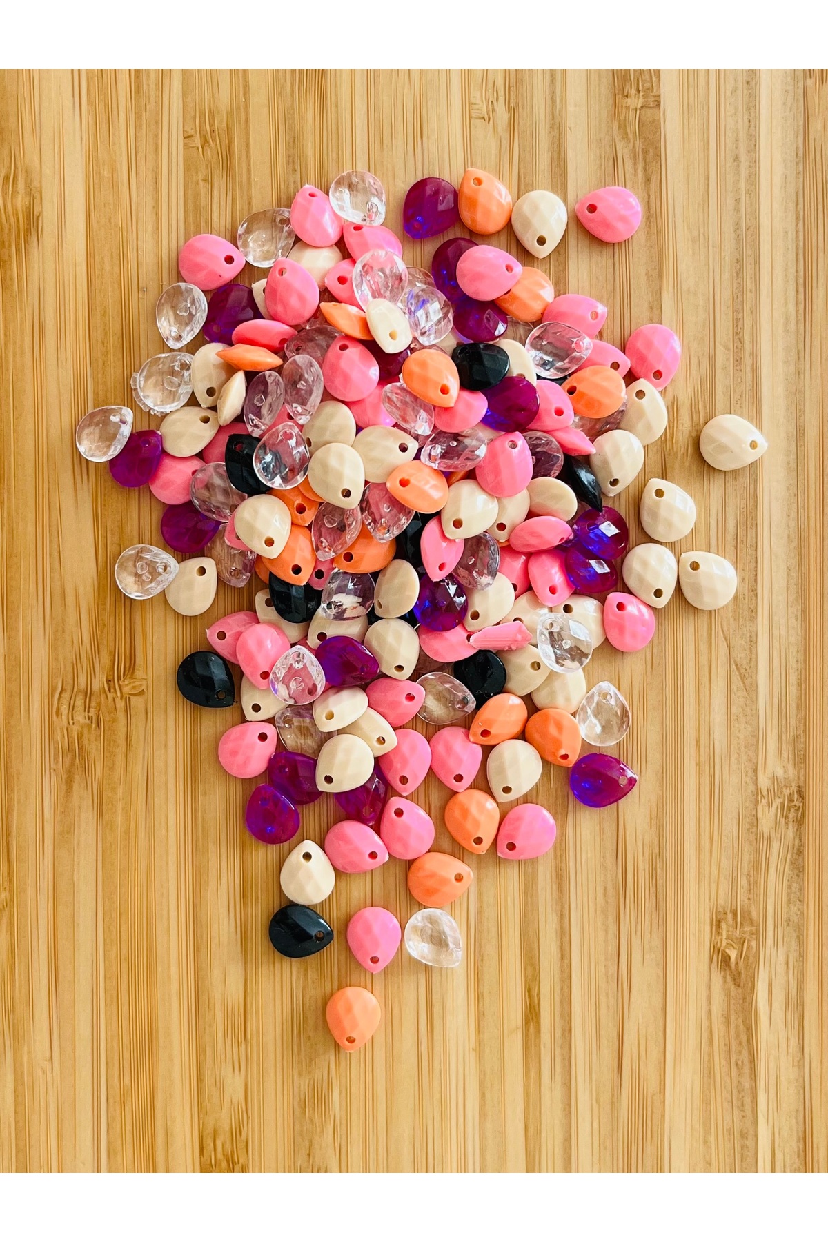 Colored Oya, Evening Dress, Jewelry, Knitted Plastic Tear Drop Beads. 25gr. Estimated 195 Pcs.