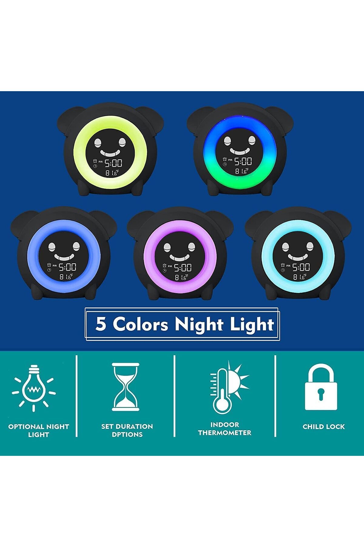 AZA TECH-Ceas digital pentru camera copiilor, alarma, termometru, lumina veghe, display Lcd 6