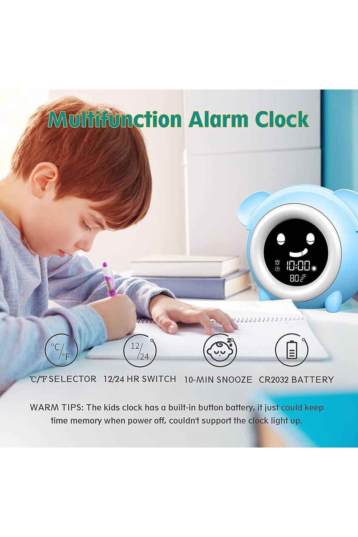 AZA TECH-Ceas digital pentru camera copiilor, alarma, termometru, lumina veghe, display Lcd 4