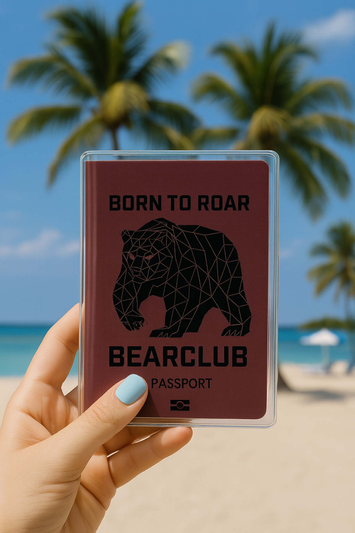 1Pc Universal Bear Club Printed Passport Case Transparent Waterproof PVC Passport Protection Container