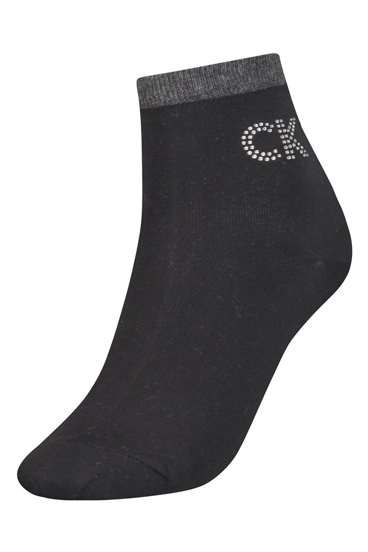 Calvin Klein-, Short Socks with Rhinestone Applications - 1 Pair, Black, One Size 4