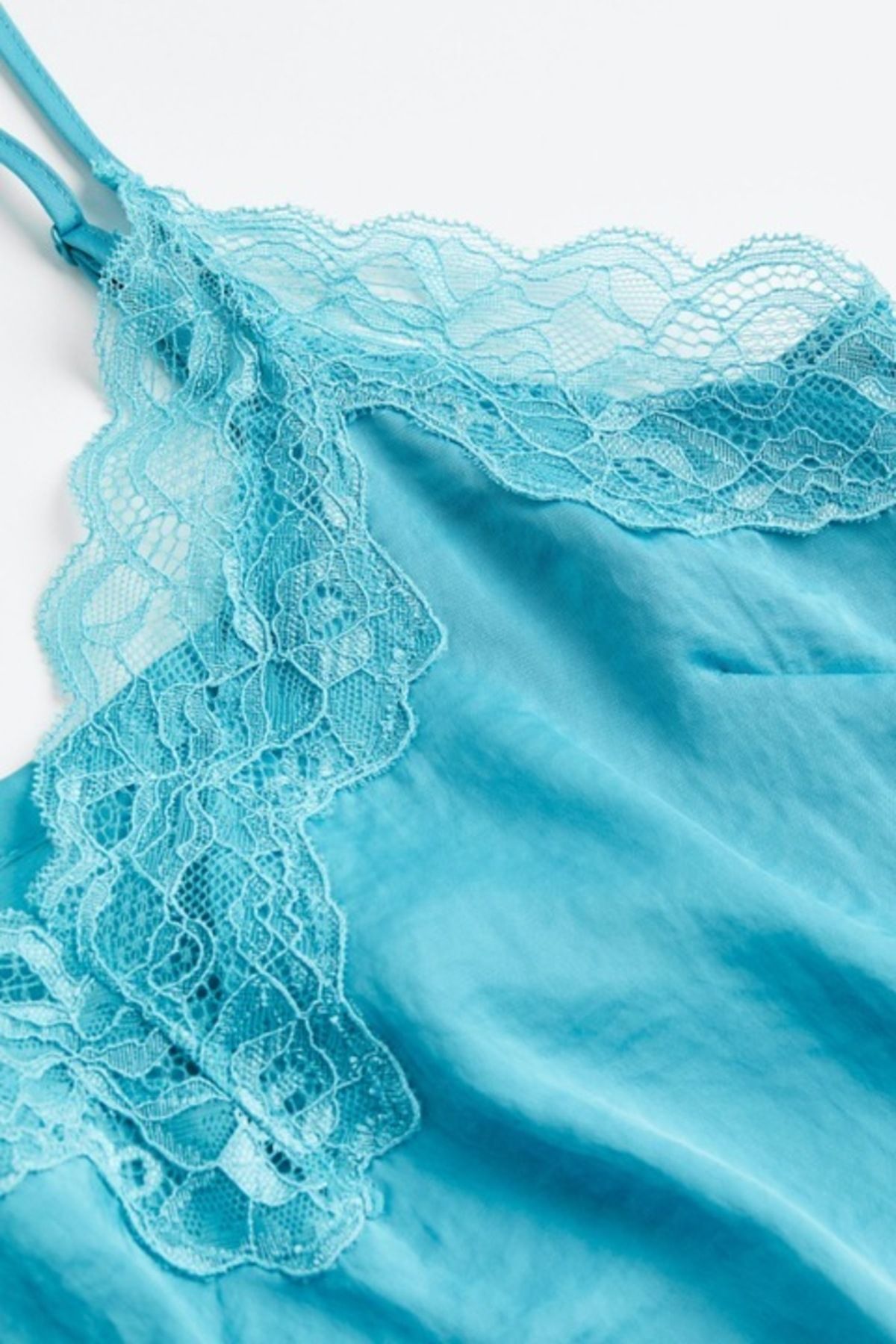 H&M-Pijama 2 pieces from soft satin, lace, polyester, turquoise, M intl 3