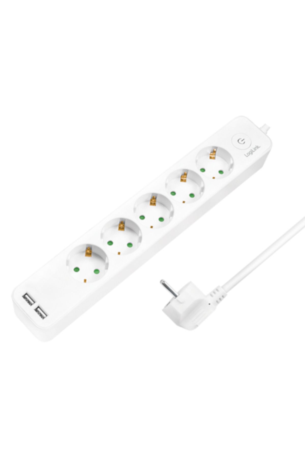 LogiLink-Prelungitor LPS249U cu întrerupător iluminat, 5 prize, 2xUSB 5 V/2.1 A 10.5 W, cablu 1.5 m, 1