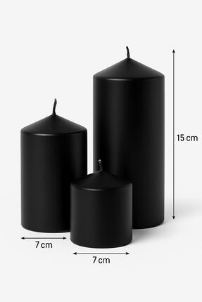 smyrna homes SİLİNDİR MUM 3LÜ SET SİYAH
