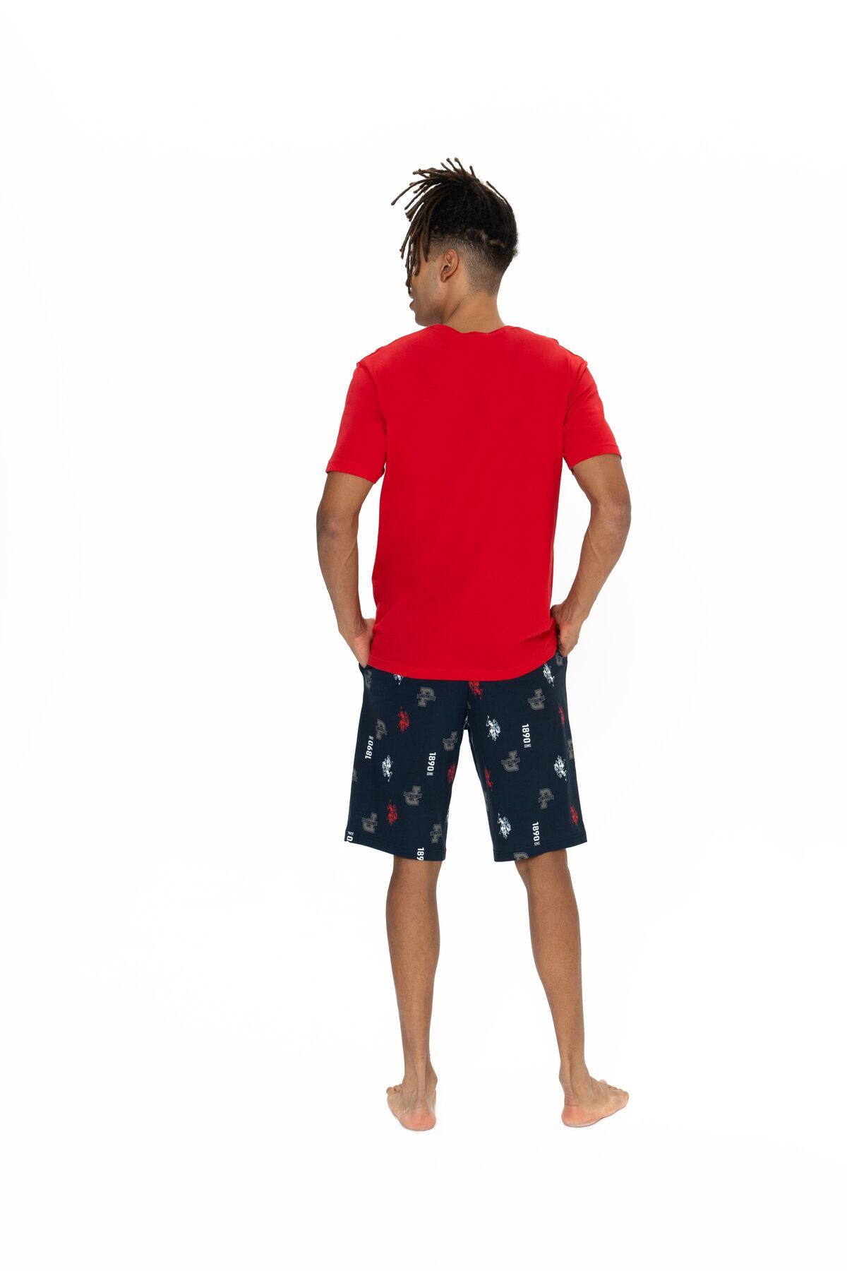 U.S. Polo Assn.-U.S. Polo Assn. Men's Printed Shorts Summer Pajama Set Red - Red - Sreia18B86J6Pri-Kir 5