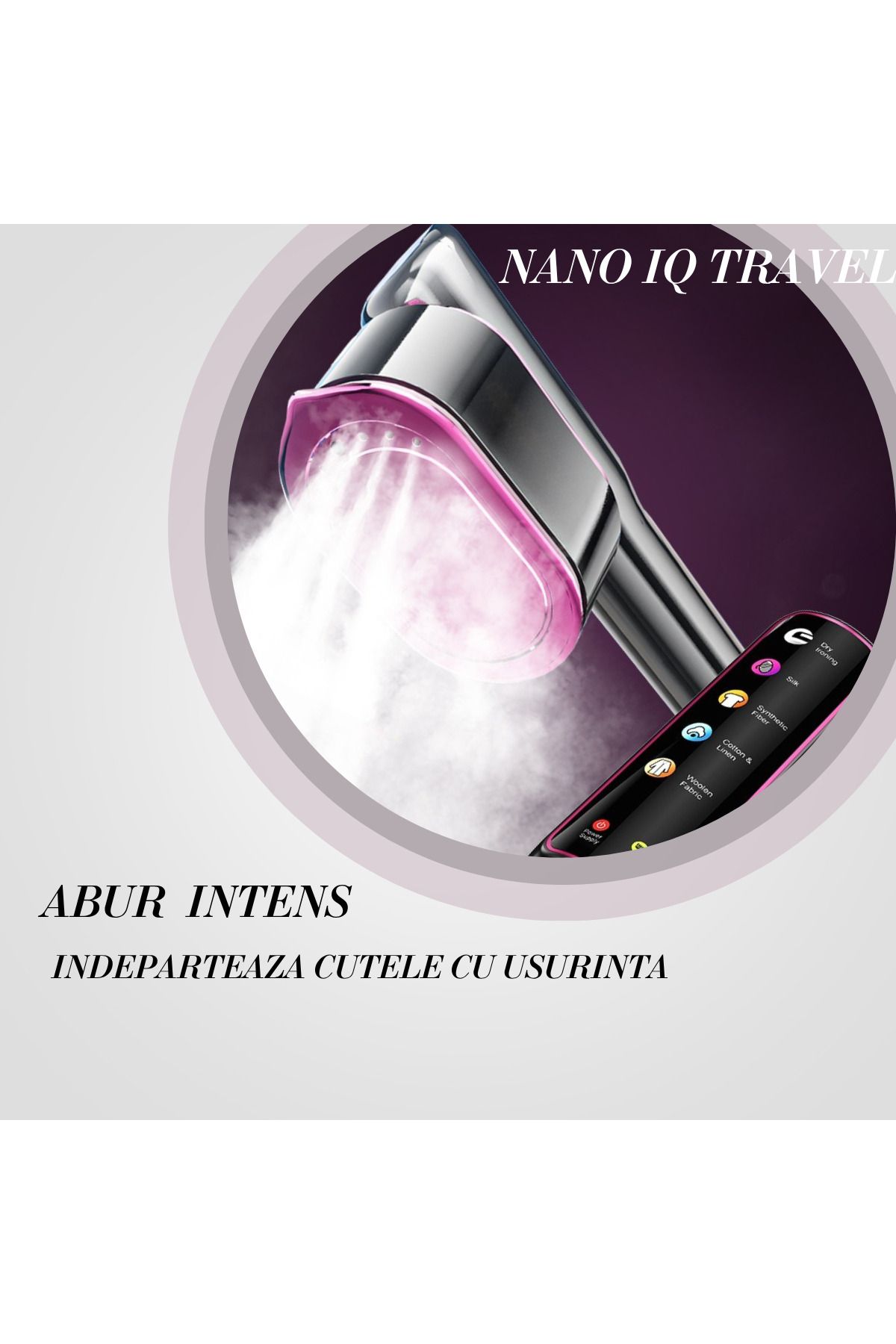 OEM-Fier calcat cu abur NANO IQ TRAVEL, umed,uscat,vertical si orizontal,putere 1200W, 5 programe, 5