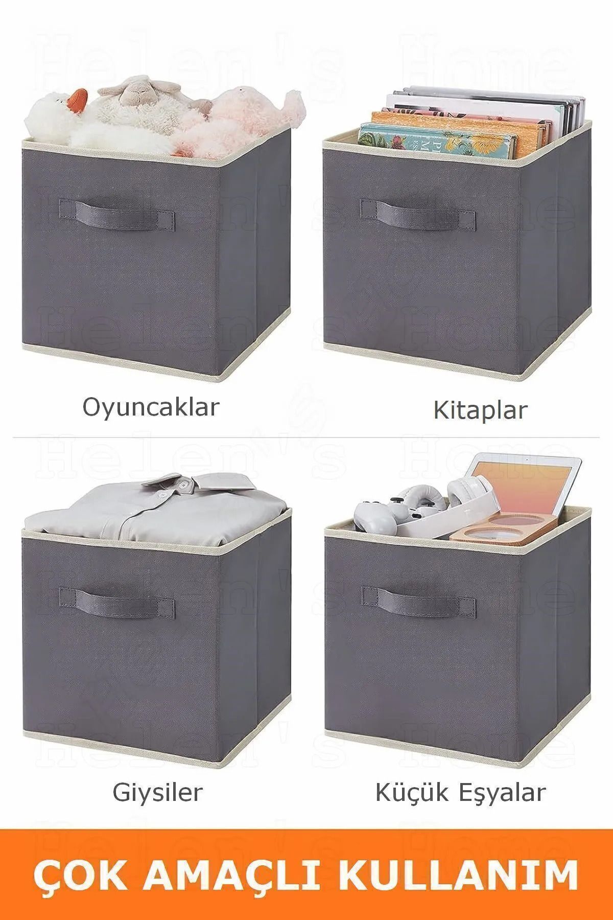 Pazar Kapısı-3 Pieces Anthracite Shelf Organizer Organizer Box Multi-Purpose Storage Box 5