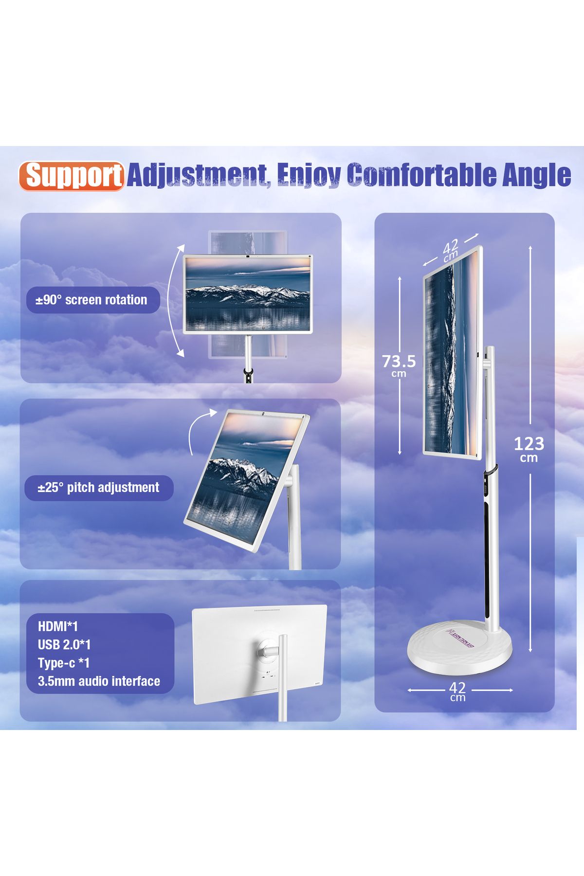 XIAN TIAN XIA-32 Inch Smart Portable TV, Rolling Tablet with Adjustable Floor Touchscreen Monitor,Build-in Camera 6